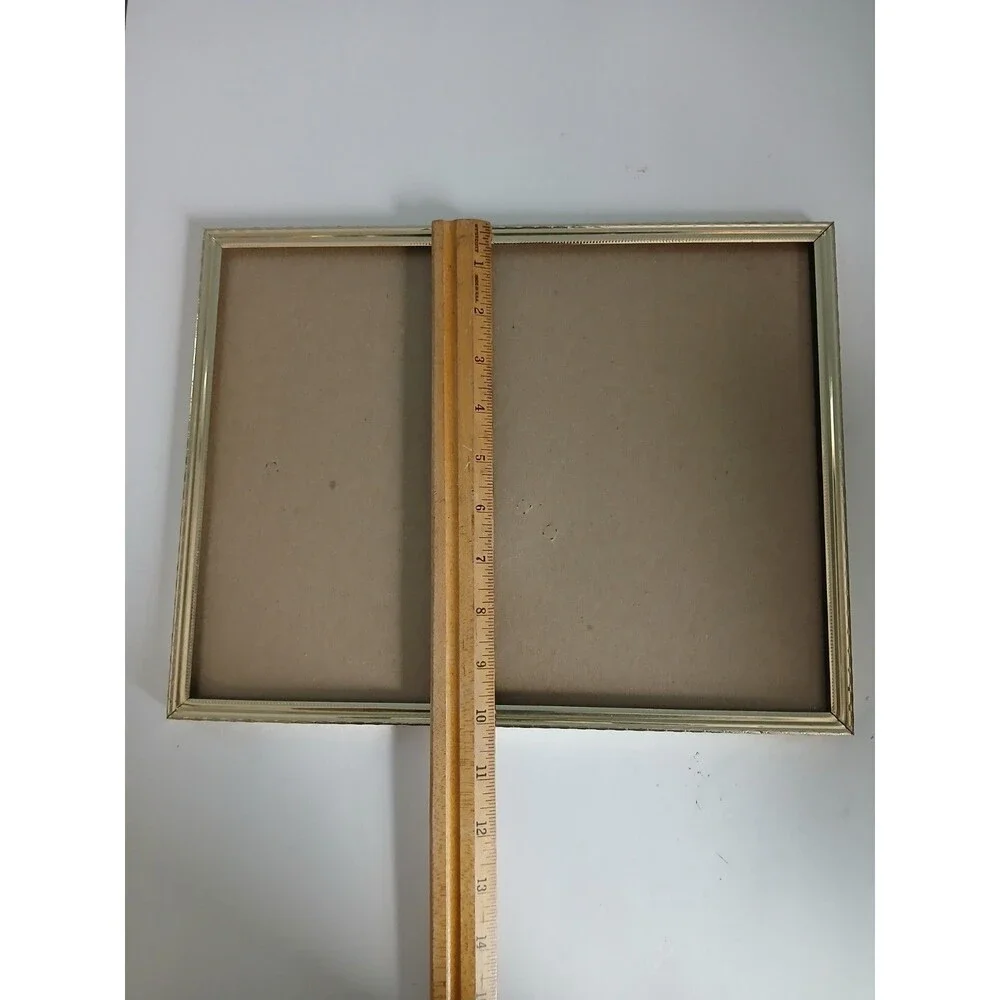 Large 10x13 MCM Brass-Colored Embossed Metal Vintage Picture Frame w glass